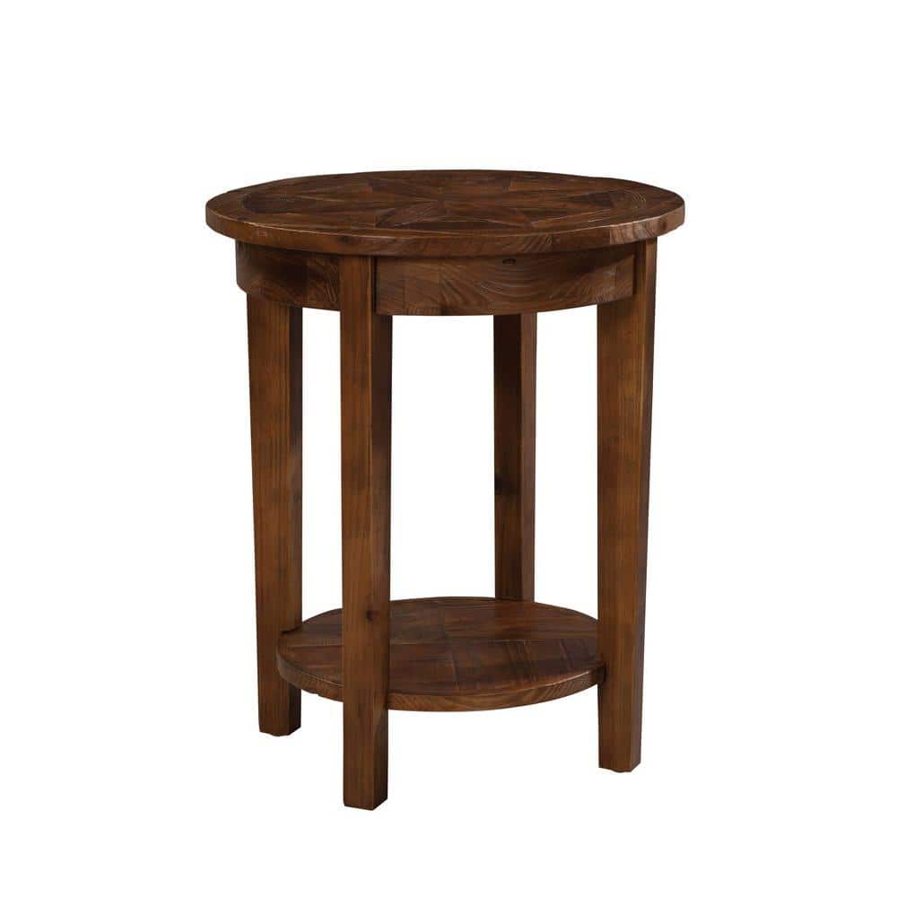 Eco-Friendly Reclaimed Wood 35" Round End Table with Shelf