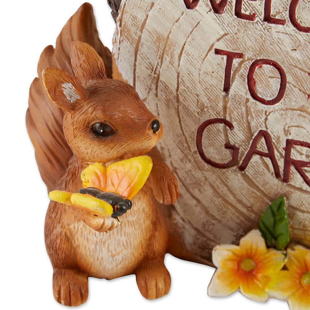 Brown Resin Sliced Log Garden Statue with Solar Lantern