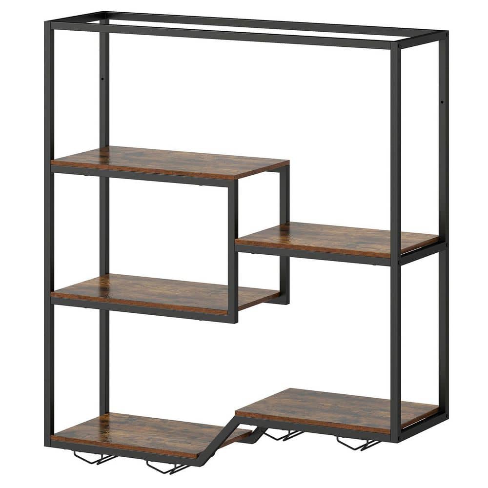 Brown 40-Bottle Wall Mounted Wine Rack 6-Tier Hanging Bar Shelf w/ Bottle Display Shelf