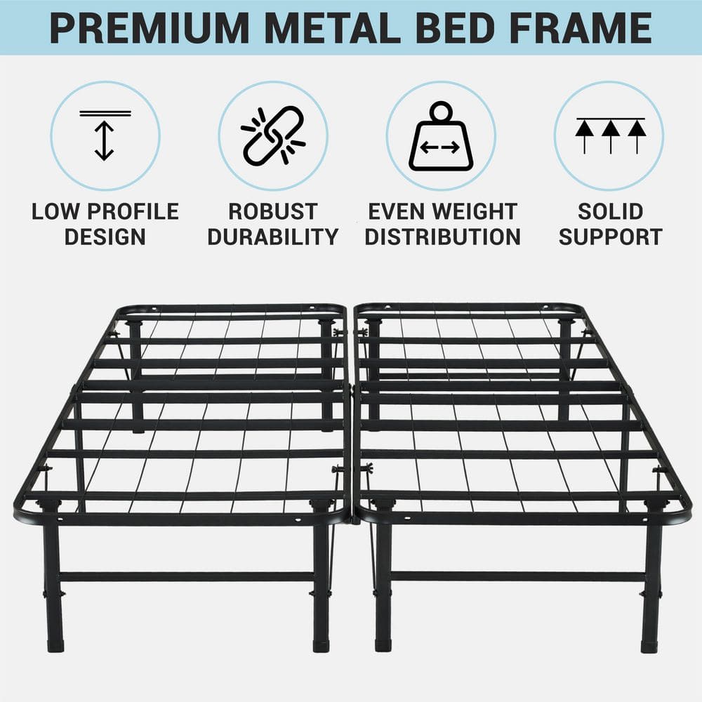 Black Metal Full Size Foldable Platform Bed Frame