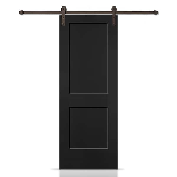 CALHOME 36 in. x 80 in. Black Painted MDF Solid Core 2-Panel Shaker Interior Sliding Barn Door with Hardware Kit