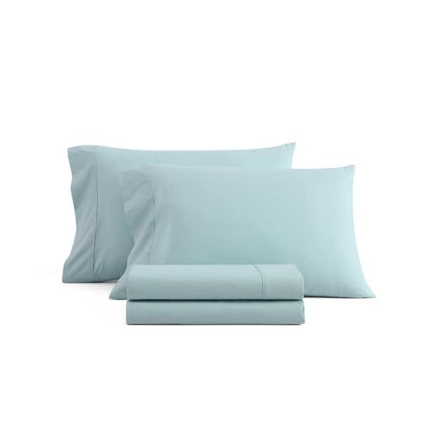 The Skylands Collection 4-Piece Winter Blue Percale Cotton Queen Sheet Set