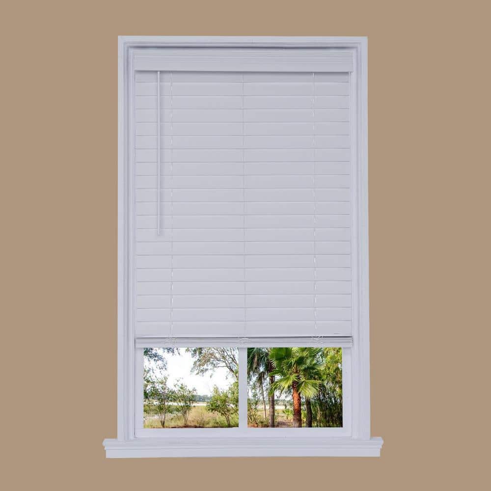 Cut-to-Width White Cordless Room Darkening 2.5 in. Distressed Premium Faux 
