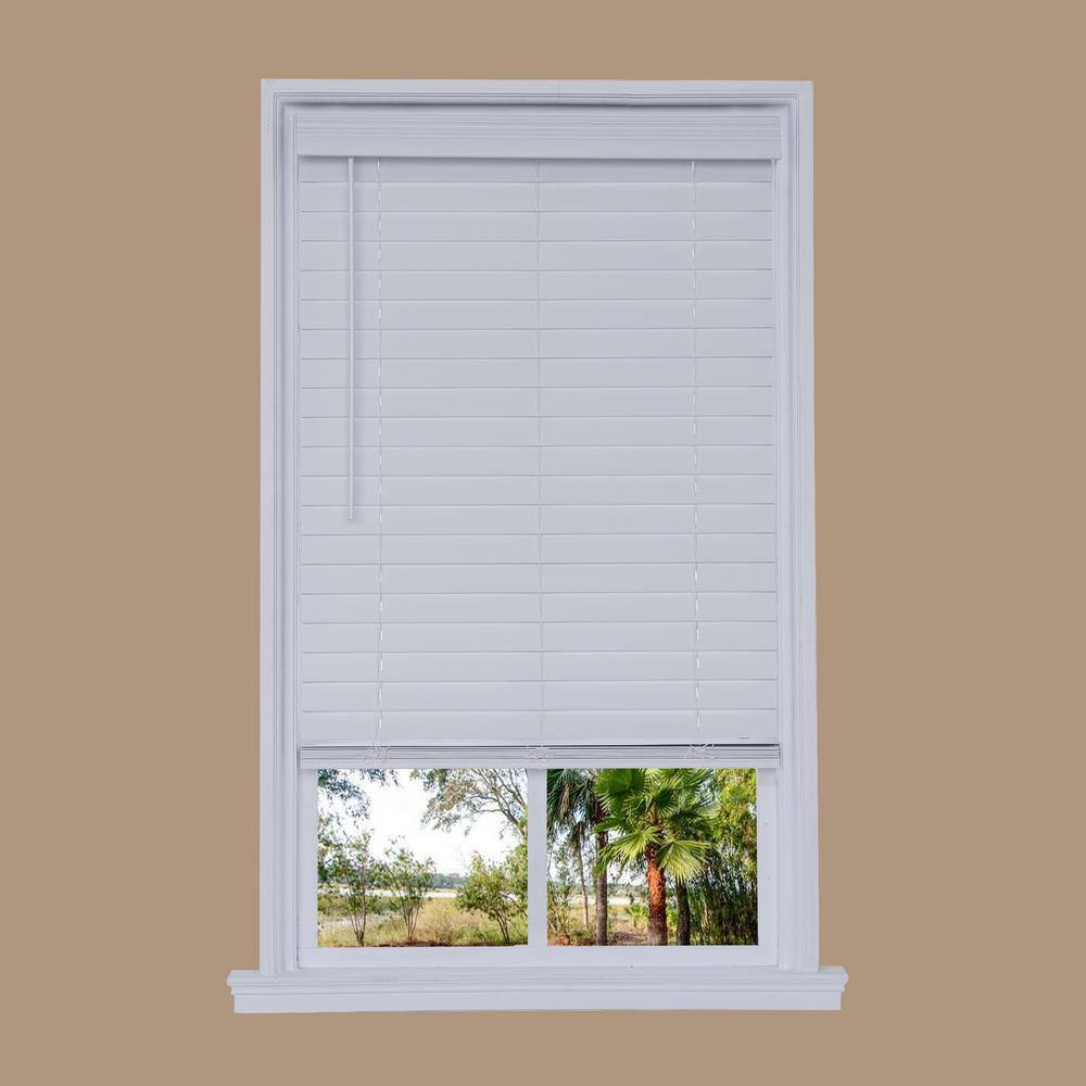 Cut-to-Width White Cordless Room Darkening 2.5 in. Distressed Premium Faux 