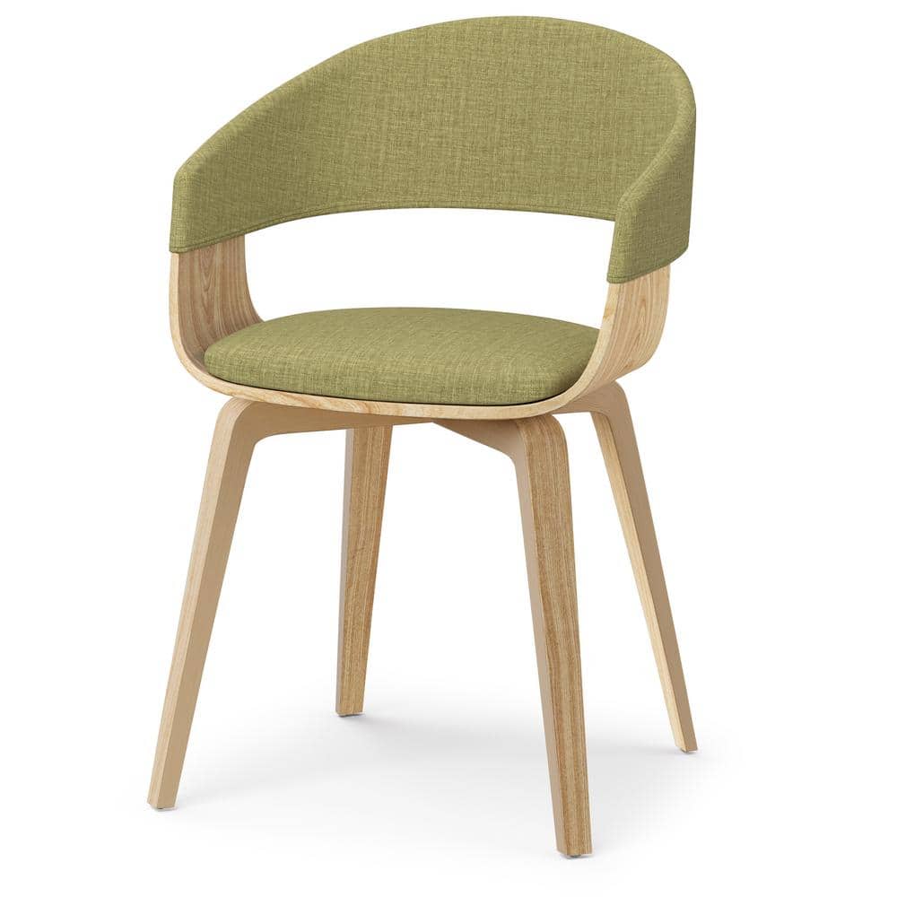 Acid Green Linen Upholstered Arm Chair with Natural Oak