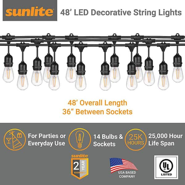 Newhouse Lighting Outdoor 48 ft. Plug-In S14 Edison Bulb LED String Light  with Wireless 265W Dimmer, Remote Control, Extra Bulb, Black CSTRINGLEDDIM  - The Home Depot