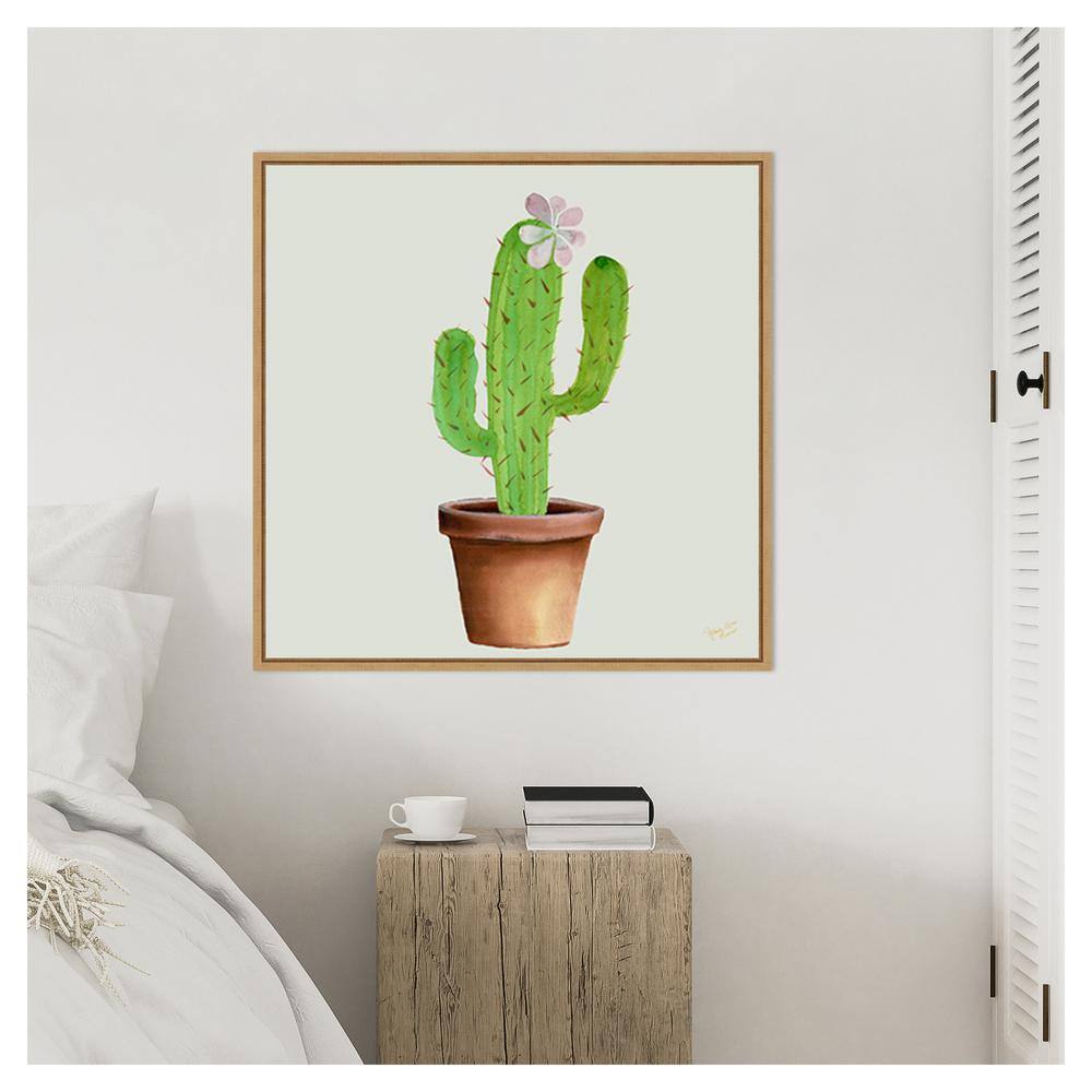 Succulent Symphony I Green Cactus Canvas Wall Art with Maple Frame