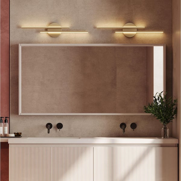 21.5 in. 2-Light Gold Modern Integrated LED Vanity Light Bar for Bathroom(Set of 2）