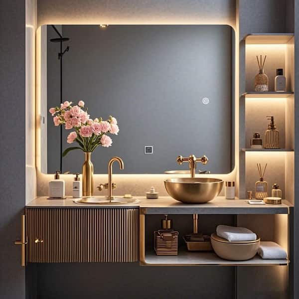 30 in. W x 40 in. H Rectangular Frameless Adjustable Backlit LED Wall Mirror Bathroom Vanity Mirror