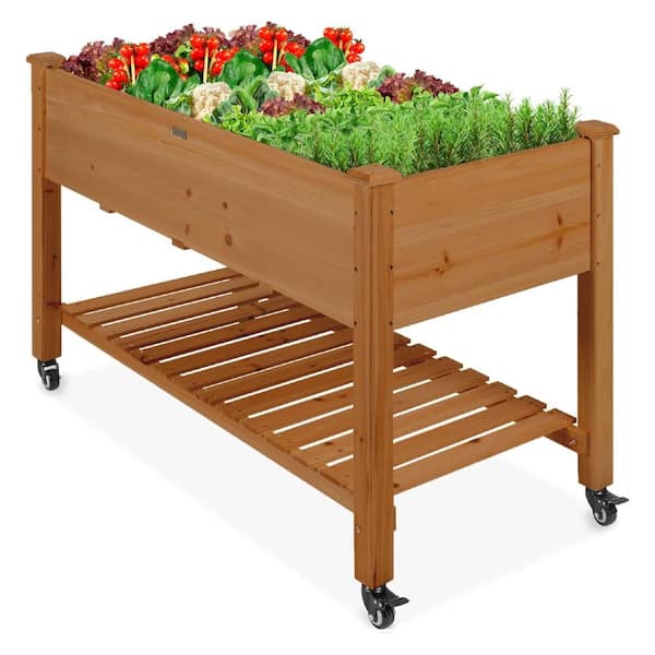 Unbranded 48 in. x 24 in. x 30 in. Brown Wood Raised Garden Bed