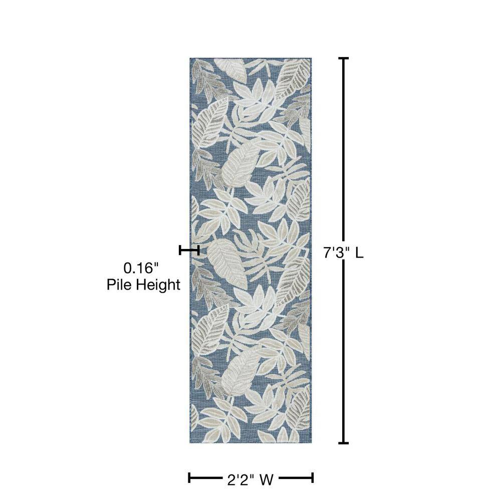 Trendy Dark Blue 2x8 Synthetic Indoor/Outdoor Runner Rug