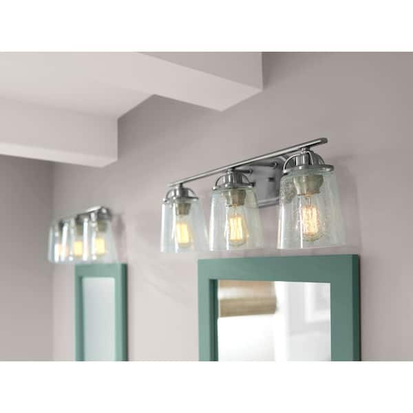 Progress Lighting Inspiration 23.19 in. 3-Light Brushed Nickel Bathroom Vanity Light with Glass Shades