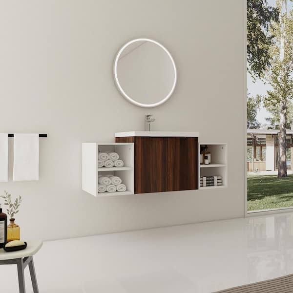 Stafford 48 in. W x 18.1 in. D x 19.3 in. H Floating Bath Vanity in California Walnut with White Resin Vanity Top