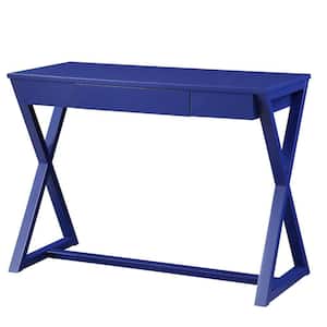 42 in. Rectangular Blue Wood Top 1-Drawer Writing Desk with X Base