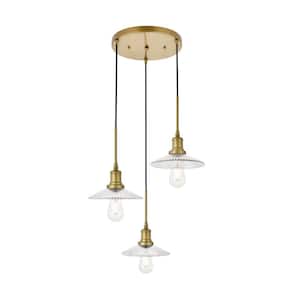 Timeless Home Walker 3-Light Pendant in Brass and Clear with 8.5 in. W x 2 in. H Shade