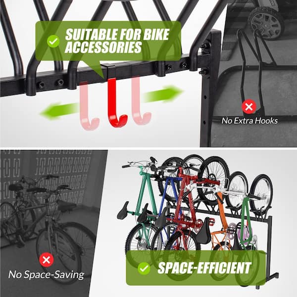 Soozier 2-Bike Floor Stand – Sturdy Steel Parking Rack, Indoor/Outdoor Storage, PVC Anti-Slip Feet, Tire Width Up To 2.5", Holds Bikes In Same Or Opposite Directions