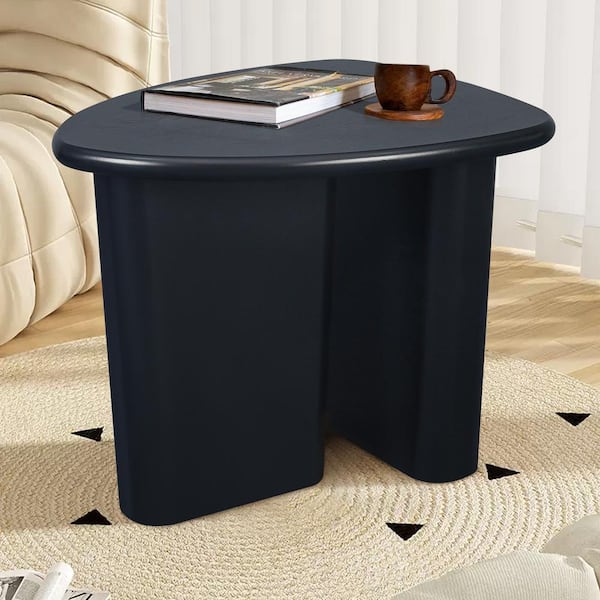 Unbranded 26 in. Black Tapered Wood Tabletop End Table with Pedestal Base Black Wood Grain Top Sofa Side Table Small Coffee Table
