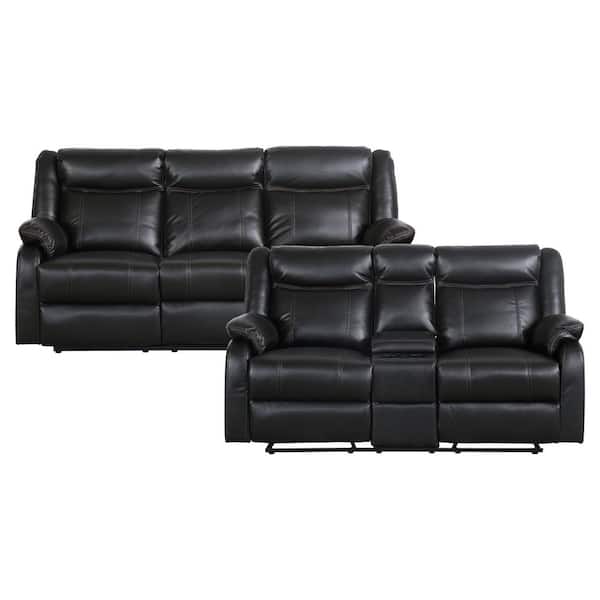 EVERGLADE HOME Atlas 154 in. W Round Arm Faux Leather Rectangle Sofa in Black