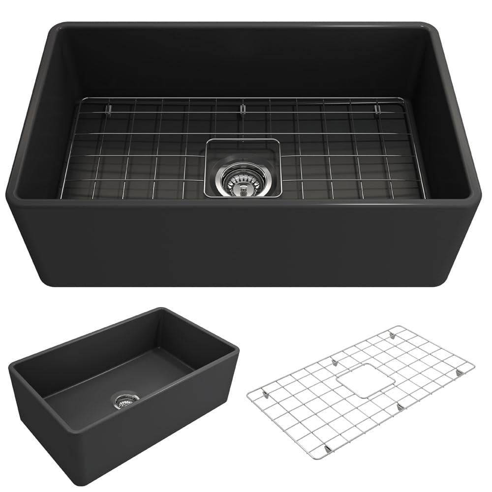 Matte Dark Gray 30-Inch Fireclay Farmhouse Single Bowl Kitchen Sink