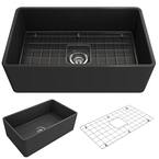Classico Farmhouse Apron Front Fireclay 30 in. Single Bowl Kitchen Sink with Bottom Grid and Strainer in Matte Dark Gray
