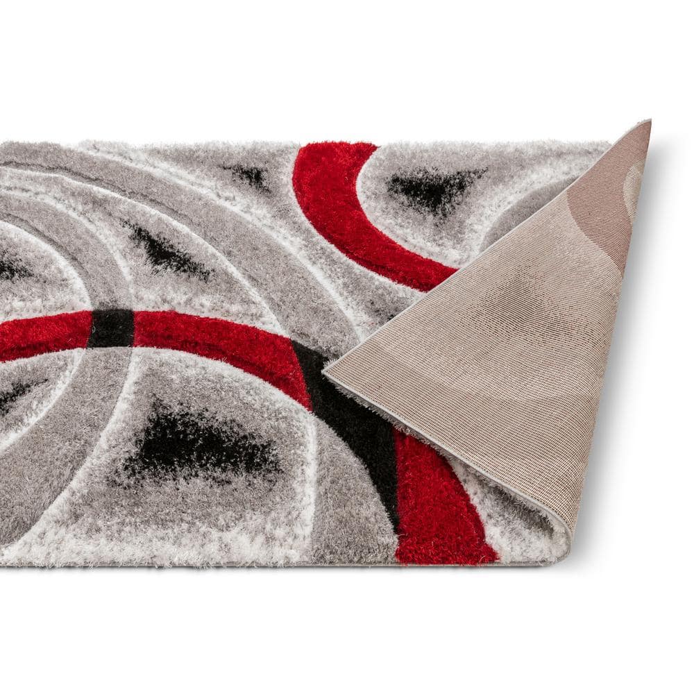 San Francisco Red and Gray Geometric Shag Rug 5'3" x 7'3"