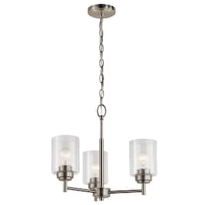Winslow 18 in. 3-Light Brushed Nickel Contemporary Shaded Cylinder Mini Chandelier for Dining Room