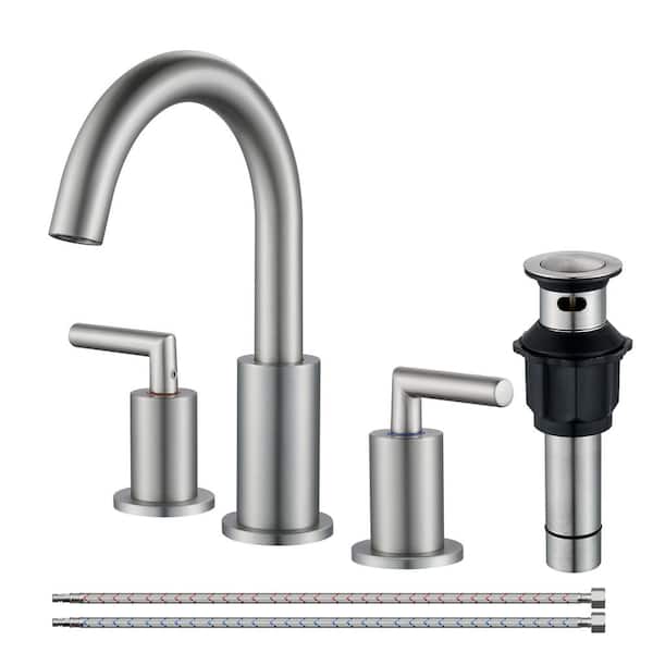FURUISI 8 in. Widespread Double Handle Bathroom Faucet with 360° Swivel Spout in Brushed Nickel