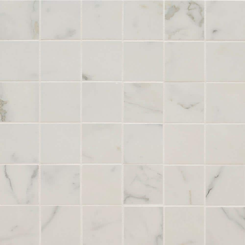Take Home Tile Sample-Michella Calacatta Isla 4 in. x 4 in. Matte Porcelain Mesh-Mounted Mosaic Tile price history on PriceWatchPro
