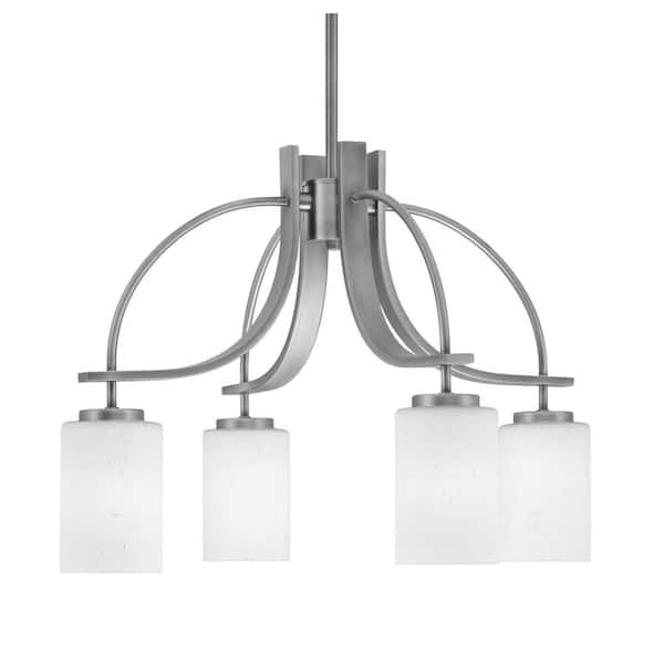 Unbranded Olympia 15.75 in. 4-Light Graphite Downlight Chandelier White Muslin Glass Shade
