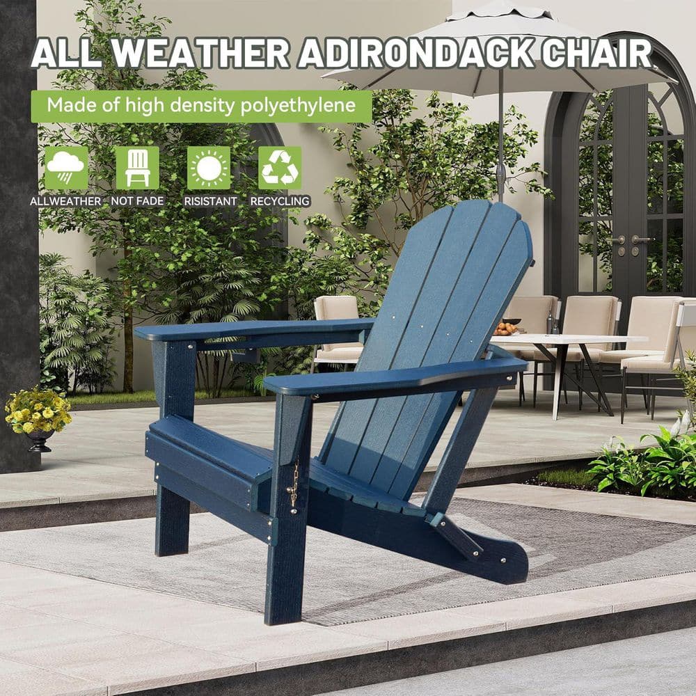 Classic Blue Wooden Outdoor Folding Adirondack Chair with Pre