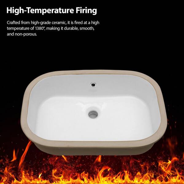 cadeninc 22 in. x 15.25 in. White Ceramic Rectangular Undermount