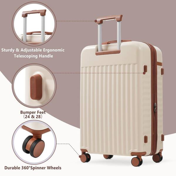 Tatahance 3-Piece Brown & White Hardside Spinner Wheels Luggage