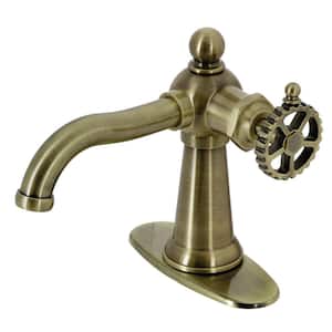Fuller Single-Handle Single Hole Bathroom Faucet with Push Pop-Up and Deck Plate in Antique Brass
