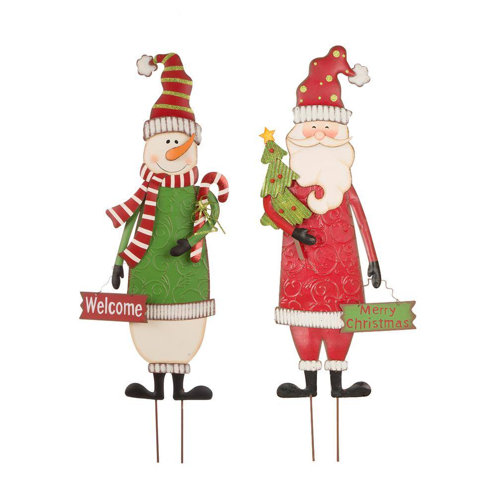 Glitzhome 36 in. H Metal Snowman & Santa Christmas Yard Decor Stake or