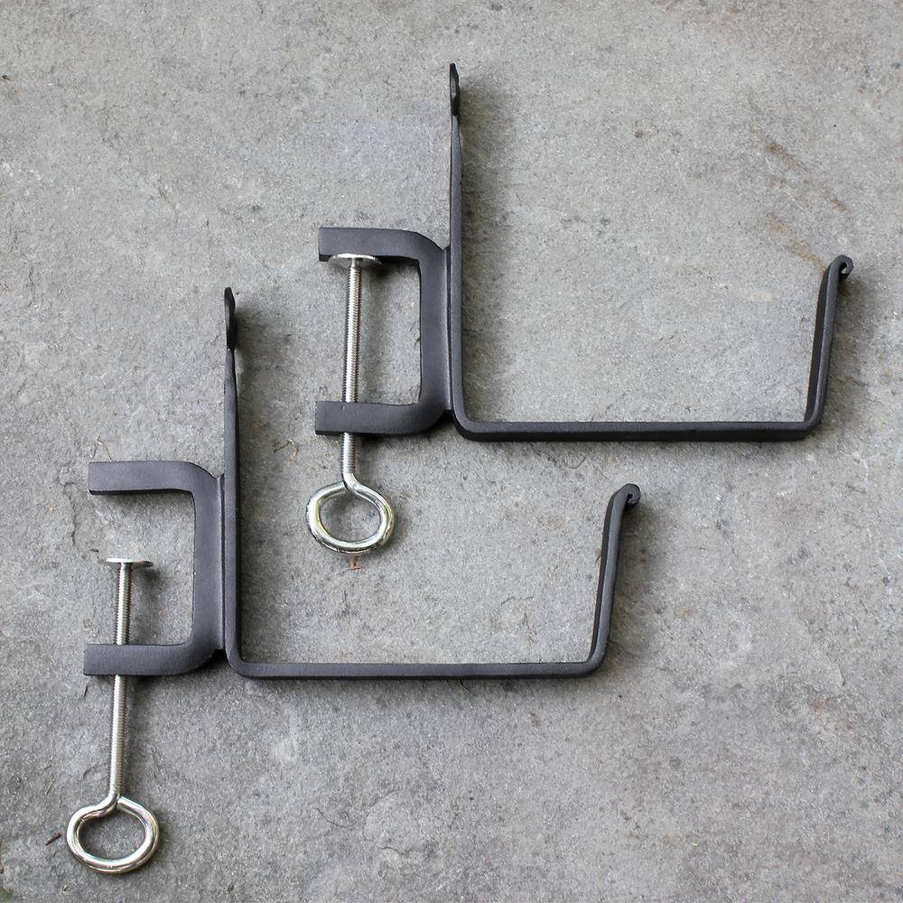 Black Steel 6" Clamp-On Flower Box Bracket Set