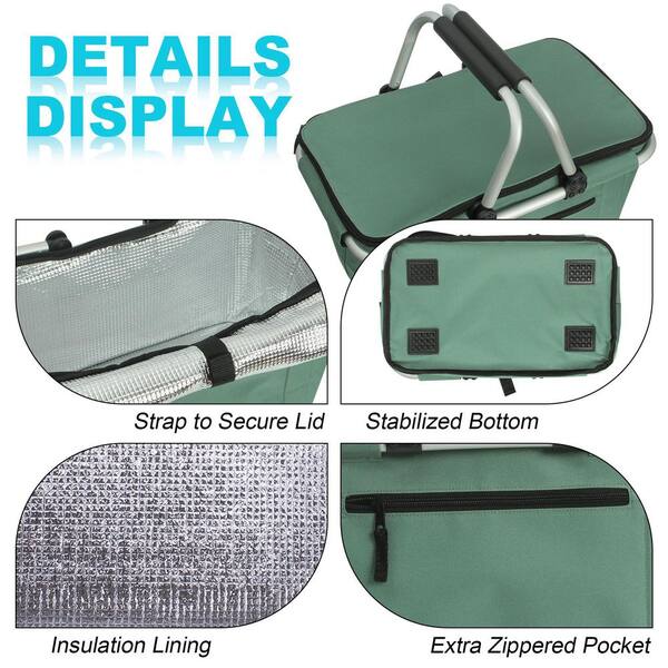 Wudkey Collapsible Polyester Picnic Basket Green Oxford  display picture 3