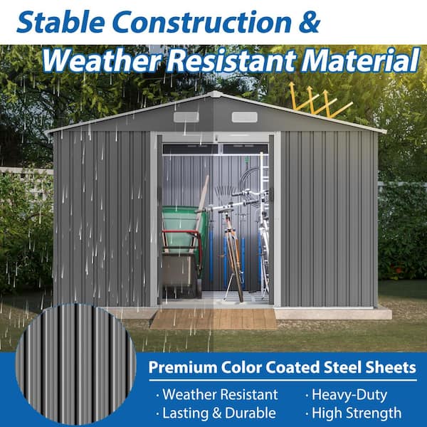 10 ft. W x 8 ft. D Gray Metal Outdoor Storage Shed with Lockable