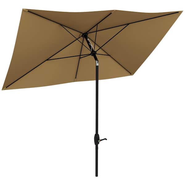 Sudzendf 6.5 ft. Steel Market Patio Umbrella in Brown with Crank and Push Button Tilt