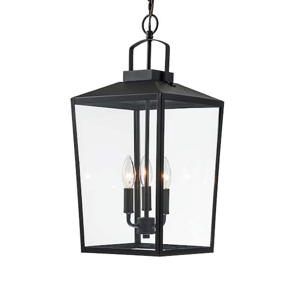 C Cattleya 21.25 in. 3-Light Black Dimmable Outdoor Pendant Light with Clear Glass Shade and No Bulbs Included