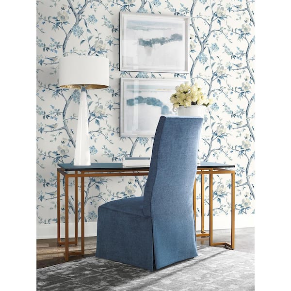 60.75 sq. ft. Coastal Haven Breezy Blue Sparrow Embossed Vinyl Unpasted Wallpaper Roll