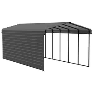 12 ft. W x 29 ft. D x 9 ft. H Charcoal Galvanized Steel Carport with 1-sided Enclosure