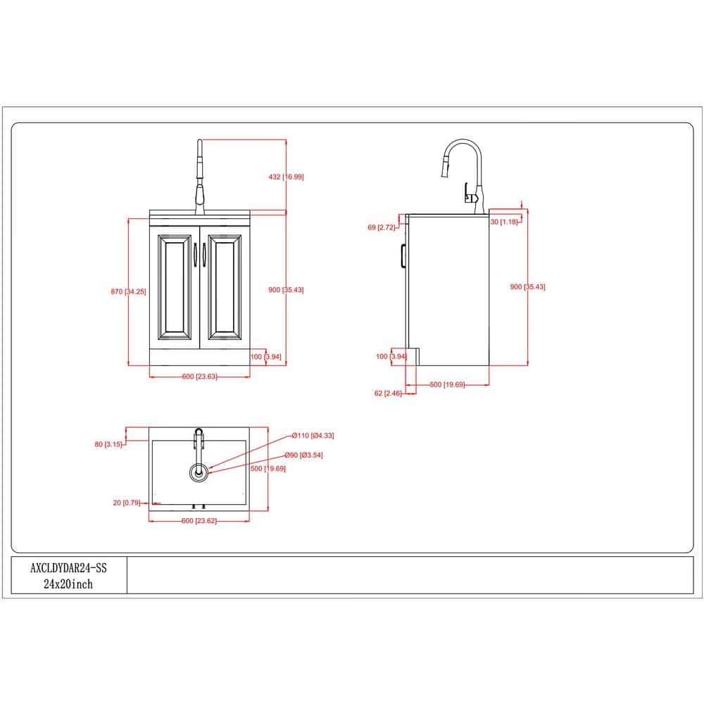 Darwin White 24 Inch Laundry Cabinet with Stainless Steel Sink