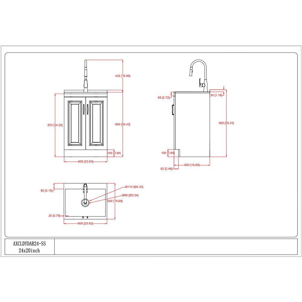 Darwin White 24 Inch Laundry Cabinet with Stainless Steel Sink