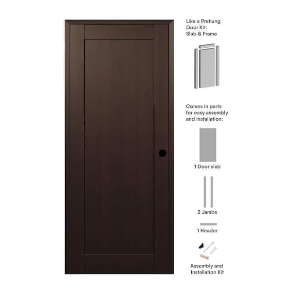 Belldinni 1-Panel Shaker 30 in. x 80 in. Left Hand Active Veralinga Oak Wood DIY-Friendly Single Prehung Interior Door