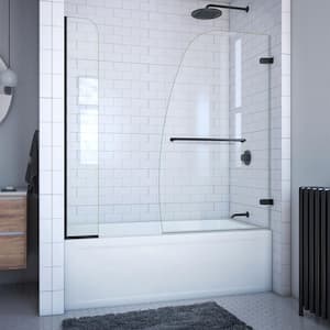 Aqua Uno 56 in. to 60 in. W x 58 in. H Frameless Hinged Tub Door with Extender Panel in Matte Black