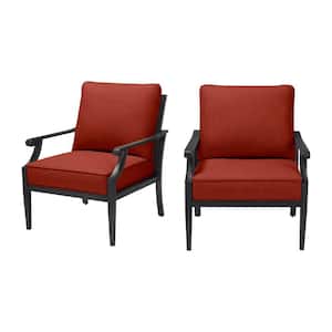 Braxton Park Black Steel Outdoor Patio Lounge Chair with Sunbrella Henna Red Cushions (2-Pack)
