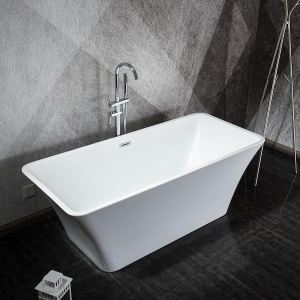 Satico 63 in. Contemporary Design Acrylic Soaking SPA Tub Freestanding Non-Whirlpool Bathtub in White