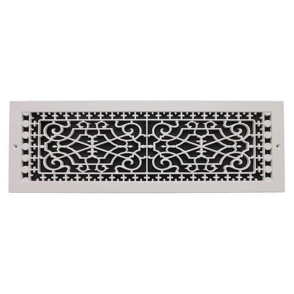SMI Ventilation Products Victorian Base Board 6 in. x 22 in. Opening, 8 in. x 24 in. Overall Size, Polymer Decorative Return Air Grille, White