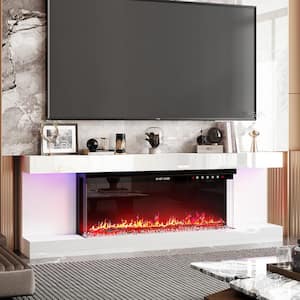 66.5 in. W Freestanding Electric Fireplace TV Stand Media Console in White with Remote Control, Fits TV up to 80 in.