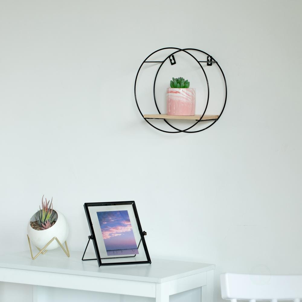 Brown Wood and Metal Wall Mount Floating Shelf